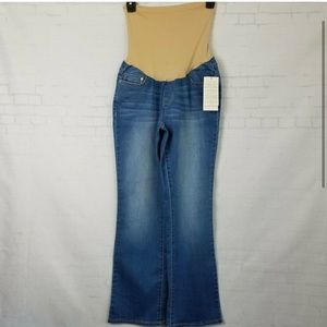 Seven7 Women Mid Rise Ankle Boot Maternity Jeans Size 10x30 Belly Band Blue.